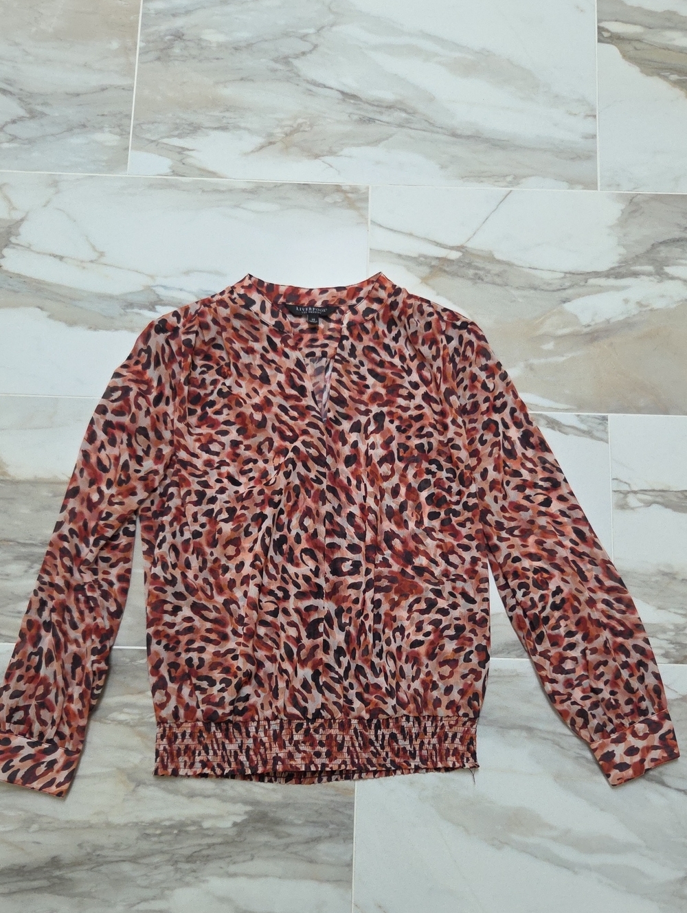 Women's Animal Print Long Sleeve Blouse - Brown & Black